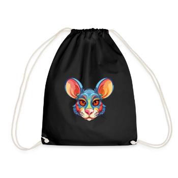 Mouse Colorful Watercolor Cartoon Kawaii Animal - Drawstring Bag - black - Front