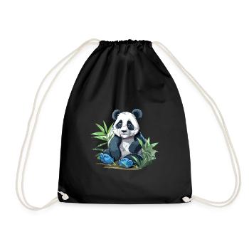 Panda Colorful Watercolor Cartoon Kawaii Animal - Drawstring Bag - black - Front