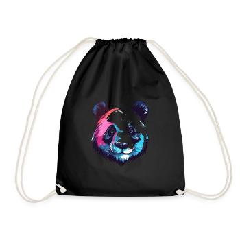 Panda Colorful Watercolor Cartoon Kawaii Animal - Drawstring Bag - black - Front