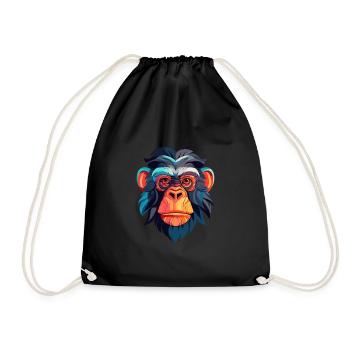 Bonobo Colorful Watercolor Cartoon Kawaii Animal - Drawstring Bag - black - Front