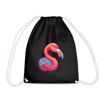 Flamingo Colorful Watercolor Cartoon Kawaii Animal - Drawstring Bag - black - Front
