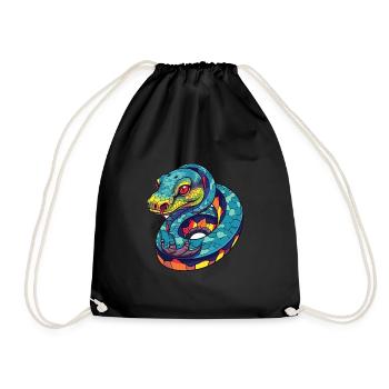Snake Colorful Watercolor Cartoon Kawaii Animal - Drawstring Bag - black - Front