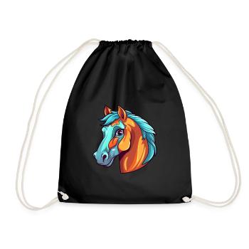 Pferd buntes Aquarell Karikatur Kawaii Tier - Turnbeutel - Schwarz - Vorne