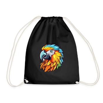 Parrot Colorful Watercolor Cartoon Kawaii Animal - Drawstring Bag - black - Front