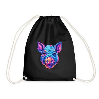 Cochon Aquarelle Colorée Dessin Animé Kawaii Animal - Sac de sport léger - noir - Devant