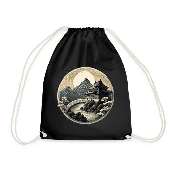 Chinese Style Landscape, Oriental Landscape, Japan - Drawstring Bag - black - Front