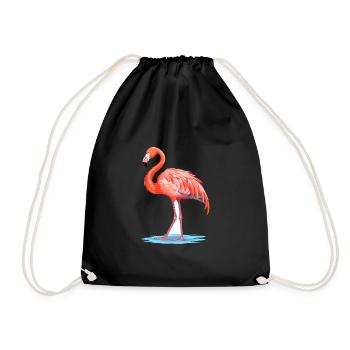 Flamingo Colorful Watercolor Cartoon Kawaii Animal - Drawstring Bag - black - Front