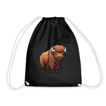 Bison Cute Cartoon Kawaii Watercolor Animal Pet - Drawstring Bag - black - Front