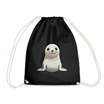 Sceau mignon dessin animé kawaii aquarelle animal animal de compagnie - Sac de sport léger - noir - Devant