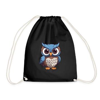 Hibou mignon dessin animé kawaii aquarelle animal de compagnie - Sac de sport léger - noir - Devant
