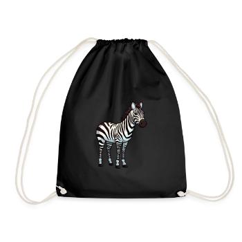 Zebra Cute Cartoon Kawaii Watercolor Animal Pet - Drawstring Bag - black - Front