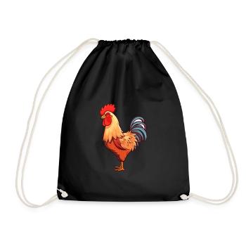 Rooster Cute Cartoon Kawaii Watercolor Animal Pet - Drawstring Bag - black - Front
