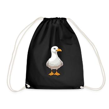 Seagull Cute Cartoon Kawaii Watercolor Animal Pet - Drawstring Bag - black - Front