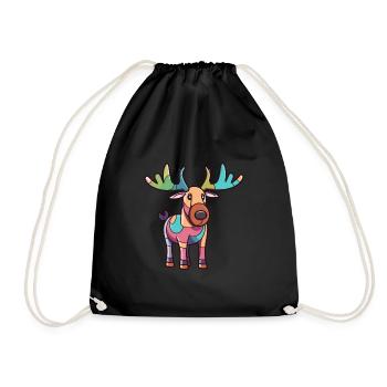 Moose Cute Cartoon Kawaii Watercolor Animal Pet - Drawstring Bag - black - Front