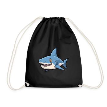 Shark Cute Cartoon Kawaii Watercolor Animal Pet - Drawstring Bag - black - Front