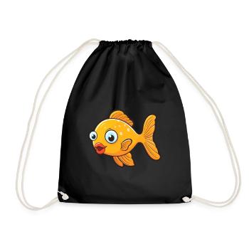 Fish Cute Cartoon Kawaii Watercolor Animal Pet - Drawstring Bag - black - Front