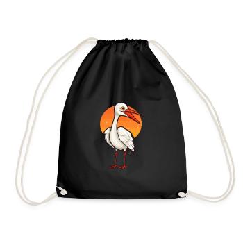 Crane Cute Cartoon Kawaii Watercolor Animal Pet - Drawstring Bag - black - Front