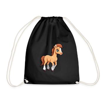 Pferd niedliche Karikatur Kawaii Aquarell Tier Haustier - Turnbeutel - Schwarz - Vorne