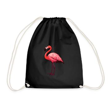Flamingo Cute Cartoon Kawaii Watercolor Animal Pet - Drawstring Bag - black - Front