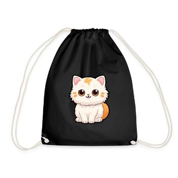 Katze niedliche Karikatur Kawaii Aquarell Tier Haustier - Turnbeutel - Schwarz - Vorne