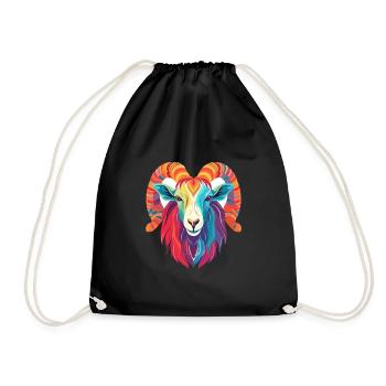 Goat Colorful Watercolor Cartoon Kawaii Animal - Drawstring Bag - black - Front