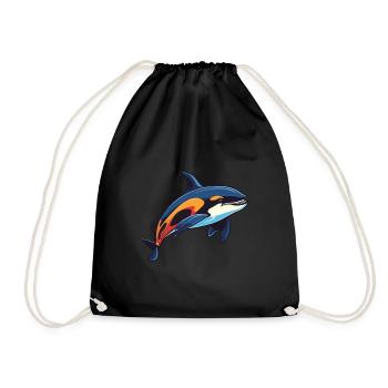 Orca Colorful Watercolor Cartoon Kawaii Animal - Drawstring Bag - black - Front