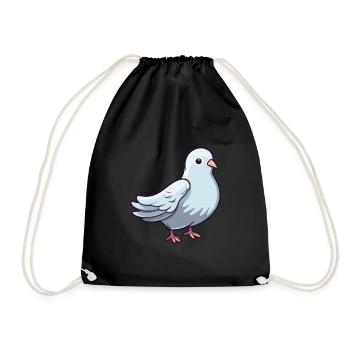 Dove Cute Cartoon Kawaii Watercolor Animal Pet - Drawstring Bag - black - Front