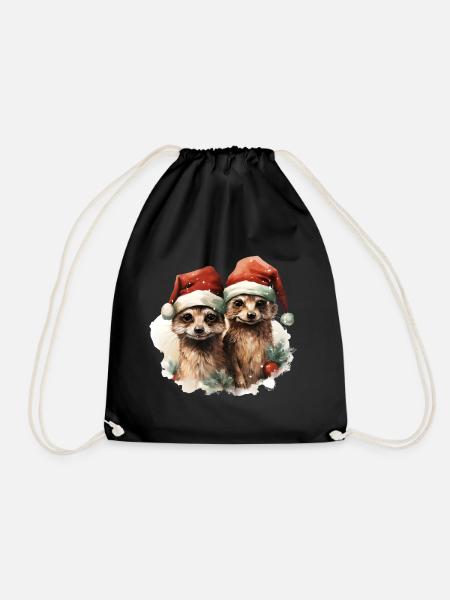 Erdmännchen mit Weihnachtsmütze - Turnbeutel - Schwarz