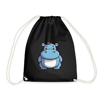 Nilpferd Niedliche Karikatur Kawaii Aquarell Tier Haustier - Turnbeutel - Schwarz - Vorne