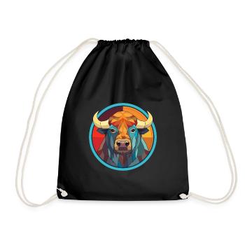 Buffalo Stained Glass Colorful Cartoon Kawaii Anim - Drawstring Bag - black - Front