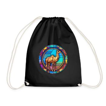 Kamel-Buntglas-Bunt-Cartoon-Kawaii-Tier - Turnbeutel - Schwarz - Vorne