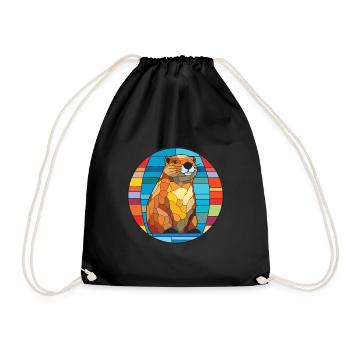 Biber Buntglas Bunte Karikatur Kawaii Anima - Turnbeutel - Schwarz - Vorne