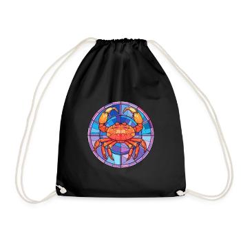 Krabben-Buntglas-Cartoon-Kawaii-Tier - Turnbeutel - Schwarz - Vorne