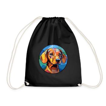 Dackelhund Hund Buntglas Bunte Karikatur Kawai - Turnbeutel - Schwarz - Vorne