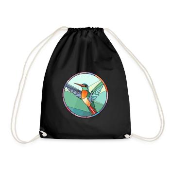 Colibri vitrail coloré dessin animé Kawaii - Sac de sport léger - noir - Devant