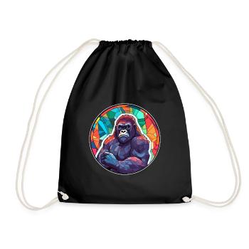Gorilla Stained Glass Colorful Cartoon Kawaii Anim - Drawstring Bag - black - Front