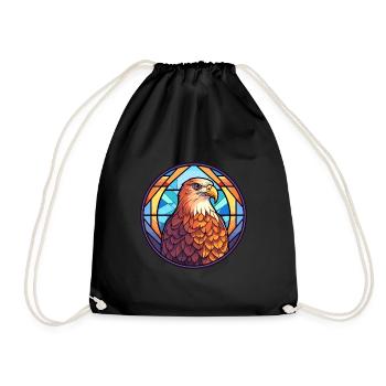 Hawk Stained Glass Colorful Cartoon Kawaii Animal - Drawstring Bag - black - Front