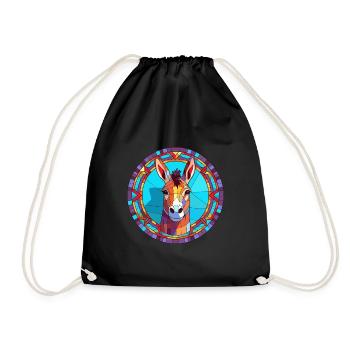 Donkey Stained Glass Colorful Cartoon Kawaii Anima - Drawstring Bag - black - Front