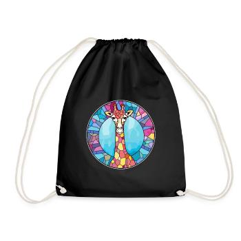 Girafe vitrail coloré dessin animé Kawaii Anim - Sac de sport léger - noir - Devant