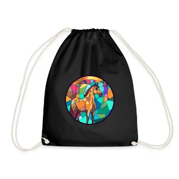 Pferd Bunte Karikatur Kawaii Tier - Turnbeutel - Schwarz - Vorne