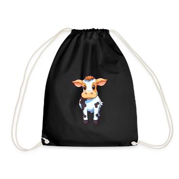 Vache Mignon Dessin Animé Kawaii Aquarelle Animal Animal De Compagnie - Sac de sport léger - noir - Devant