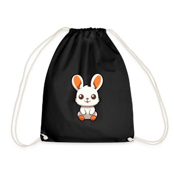 Hase niedliche Karikatur Kawaii Aquarell Tier Haustier - Turnbeutel - Schwarz - Vorne