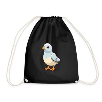Dove Cute Cartoon Kawaii Watercolor Animal Pet - Drawstring Bag - black - Front