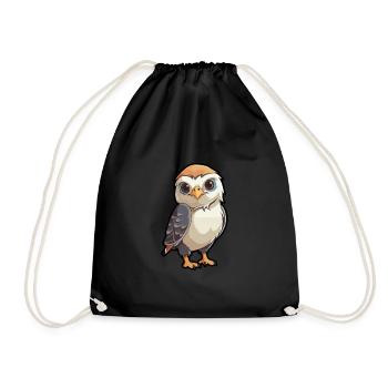 Falcon Cute Cartoon Kawaii Watercolor Animal Pet - Drawstring Bag - black - Front