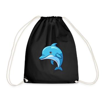 Dolphin Cute Cartoon Kawaii Watercolor Animal Pet - Drawstring Bag - black - Front
