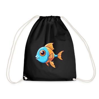 Fish Cute Cartoon Kawaii Watercolor Animal Pet - Drawstring Bag - black - Front