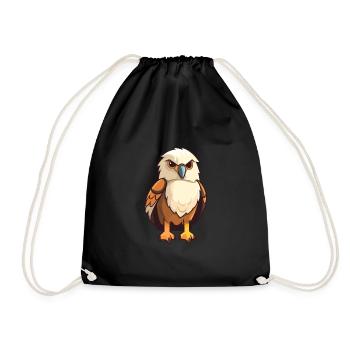 Hawk Cute Cartoon Kawaii Watercolor Animal Pet - Drawstring Bag - black - Front