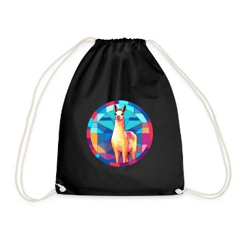 Llama Stained Glass Colorful Cartoon Kawaii Animal - Drawstring Bag - black - Front