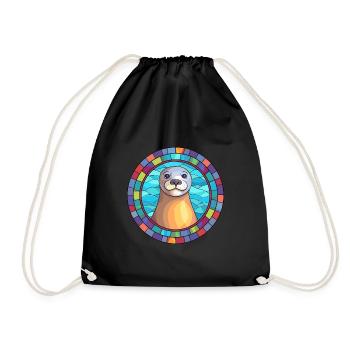 Siegel Buntes Glas Bunte Karikatur Kawaii Tier - Turnbeutel - Schwarz - Vorne