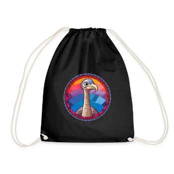 Autruche vitrail coloré dessin animé Kawaii Anim - Sac de sport léger - noir - Devant